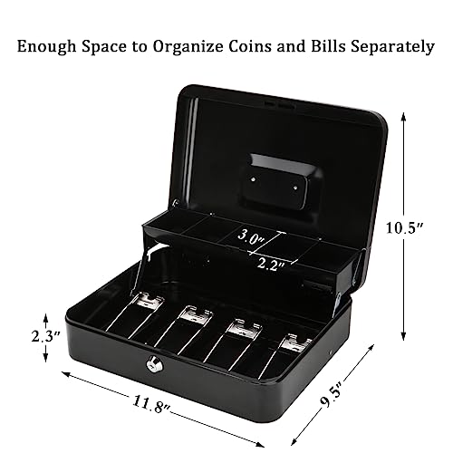Jssmst Large Locking Cash Box With Money Tray, Lock Box With Security