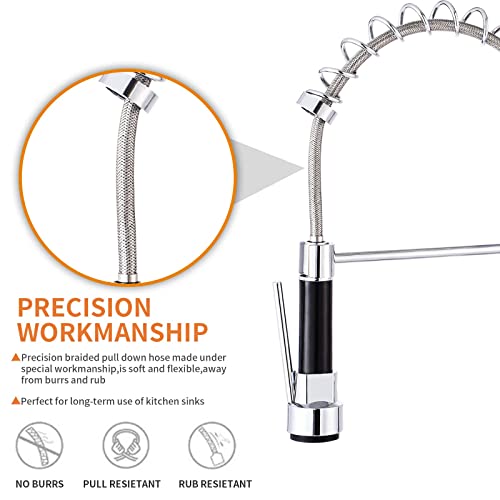 Commercial Kitchen Faucet with Pull Down Sprayer, TTILL Solid Brass Single Handle Spring Kitchen Sink Faucet Two Spout, 360° Rotation, Lead-Free, Chrome Finished
