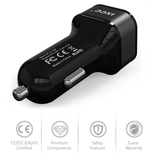 iXCC UL Certified 24W 2.4A Dual Port Universal USB Car Charger High Speed Charging with 3-Feet MFi Certified Lightning Cable for iPhone 7 / 6s / Plus, iPad Pro / Air 2 / mini and More - Black