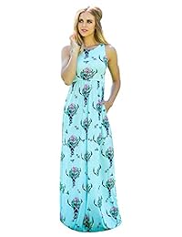 Maxi Vestidos para Mujer Floral Sin Mangas Verano Vestidos Largos con Bolsillos