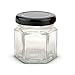 1.5 oz Hexagon Mini Glass Jars with BLACK Lids and Labels (Pack of 24)
