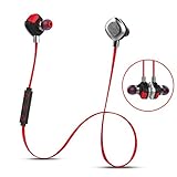 Morul U5PLUS Bluetooth Headphones Stereo Wireless Earphones,Waterproof Headphones, Sweatproof Headset In-Ear CVC 6.0 Noise Cancelling Sport Earbuds NFC for Running Gym with Mic -Red