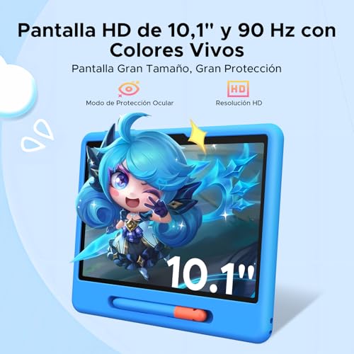 Luzglo P10 Kid Tablet 10 Inch, Android 16 Tablets, Gemini AI, 90Hz, 32GB RAM+64GB ROM, 7000mAH, 5G WiFi, Face ID, OTG, GPS, Tablet with Pencil, Tablet for 7-10 Years, Blue