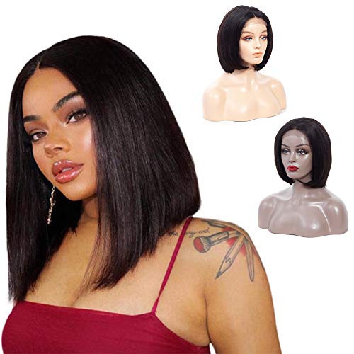 Human Hair Lace Front Wigs For Black Women Brazilian Virgin Human Hair Short Bob Wigs Straight Glueless Lace Wig 10Inch 150% Density