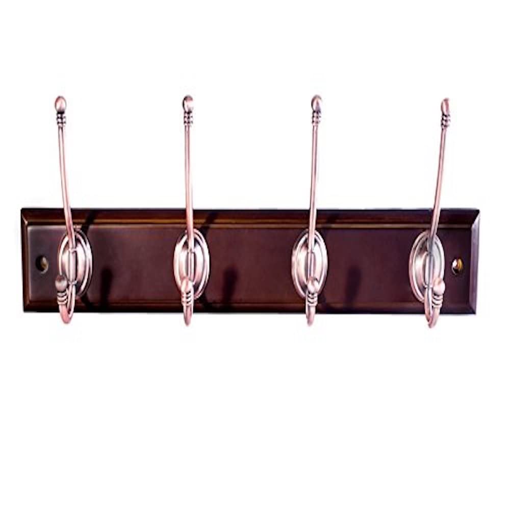 Merriway BH04660 Ball End Hat & Coat Hooks x 4 Brass on Antique Wood