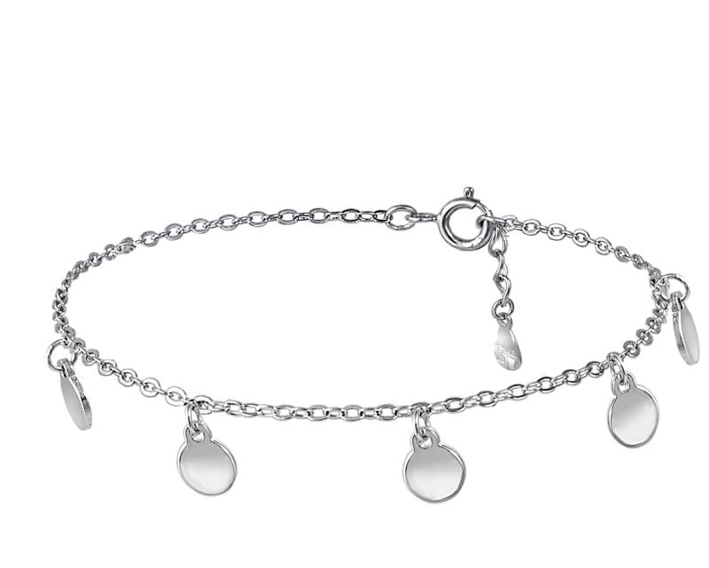 Tourmaline 925 Sterling Silver Tourmaline Anklet Bracelet with Round Disc Pendants Size 23 cm Length 3 cm Extender by Martina, Silver