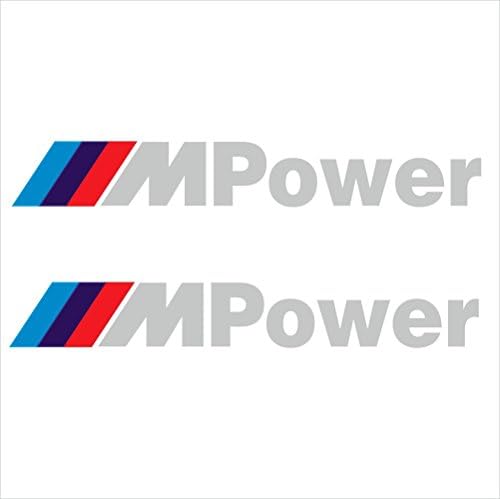 2pcs set BMW M Power window decals stickers, 2 sizes, 6 basic colors with 3 colored stripes (8" x 1 1/4" - 21cm x 3cm, Silver)