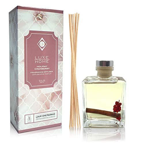 Luxe Home Holiday Cranberry Reed Diffuser Sticks Set | Christmas Fragrance Oil & Home Decor | Black Currant, Cinnamon & Sandalwood | Perfect Home Gift Idea