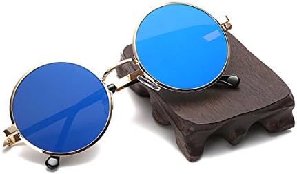 Retro Round Sunglasses for Mens &amp; Womens with Blue Colors Mirror Metal Frame