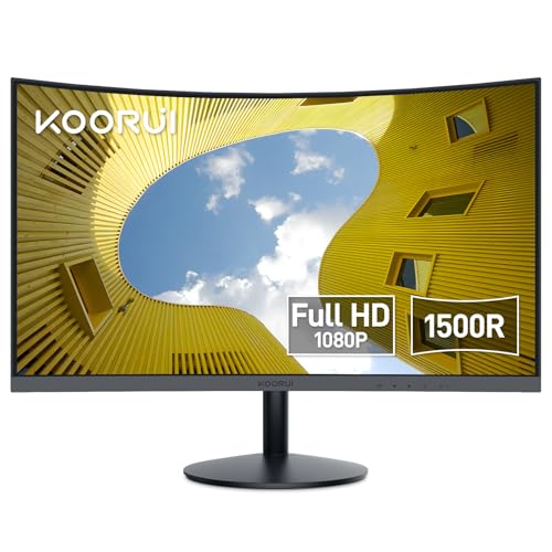 KOORUI 27 Inch Curved Monitor, Full HD 1080P 75Hz Computer Monitor, 1500R HDMI VGA, Tilt Adjustment, Eye Care, Black