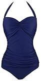Angerella Retro One Piece Monokinis Swimsuits Swimwear,Navy,US 12-14=Tag Size 3XL