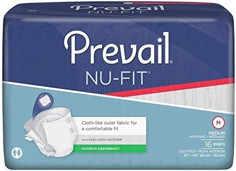 First Qual 12333101 Incontinent Brief Prevail Nu-fit Easy-lock Fasteners (elf) Medium Disposable Extra Absorbency Nu-012/1 Box Of 16