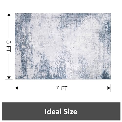 AMOAMI-AREA RUGS 5X7 DISTRESSED MODERN ABSTRACT WASHABLE RUG SOFT FLUFFY INDOOR CARPET NON SLIP AREA RUG FOR LIVING ROOM BEDROOM DINING ROOM PLAYROOM OFFICE BLUE