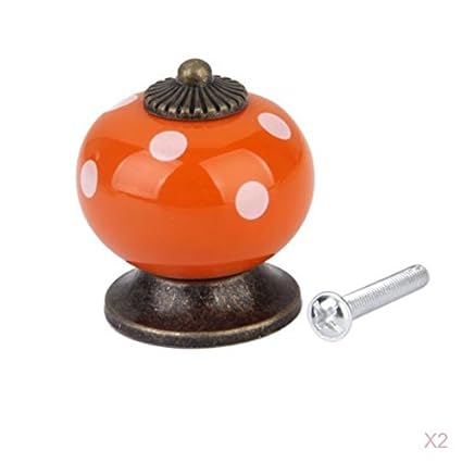 Ceramic Dot Door Knob Handle Drawer Cupboard Wardrobe Porcelain Pull Orange