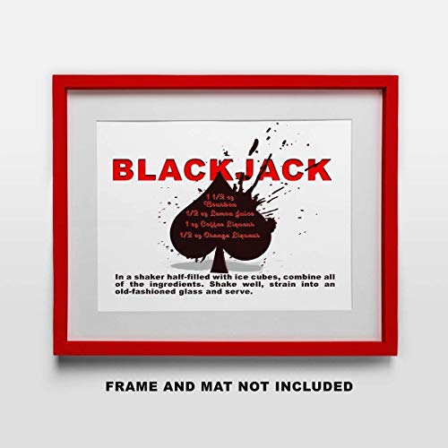 Blackjack Drink Recipe Art Print - 11x14 Unframed Photo Print - Fun Gift For Those Who Love a Cocktail or Poker. Looks Great in a Dorm Room, Game Room, Home Bar or Man Cave- Decor Poster Under $20