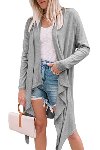 PRETTYGARDEN WOMEN’S SPRING 2023 OPEN FRONT CARDIGAN CASUAL LONG SLEEVE LIGHTWEIGHT COATS FASHION FLOWY TOPS BLOUSE (LIGHT GREY,SMALL)