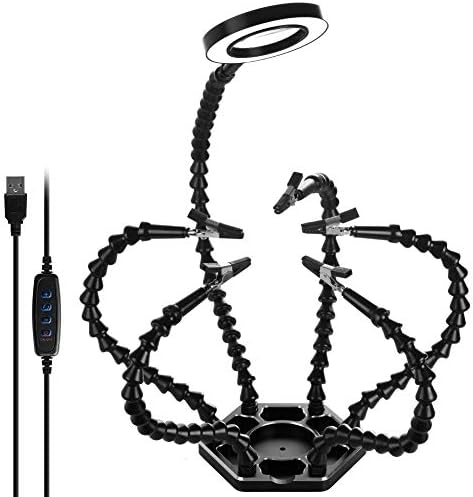 HEEGNPD Third Hand Soldering PCB Holder Tool Six Arms Helping Hands Craft Repair Helping Post Welding USB LED Magnifier