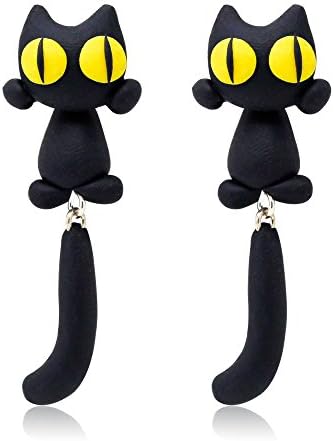 925 Silver Pin Polymer Clay Cute Cartoon Cat Handmade Stud Earrings, 3D Animal Earrings For Women Kids(Yellow Cat)