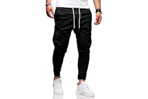 HUNGSON Men's Casual Pants - Cotton Chino Cargo Pants for Hiking and Outdoor Recreation, Drawstring Sweatpants in Twill Track Jogging