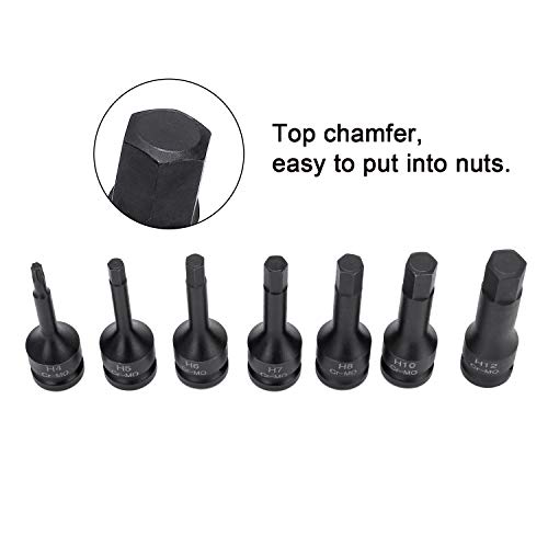 HELAKLS 3/8 Inch Drive Hex Bits Allen Socket Set, 4-12MM 7 Piece Cr-Mo Impact Grade One-Piece Construction Metric Hex Driver Hand Tools For Men 6 CM Length - Thumbnail 4