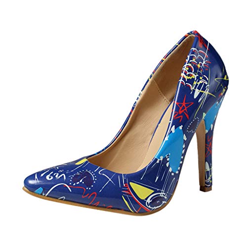 Cenglings Women's Pointed Toe Shallow Shoes Wild Ladies Stiletto Heel Print Pumps Sexy Single Shoes