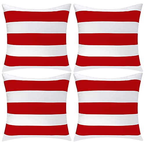 ANECO Pack of 4 Waterproof Pillow Covers Outdoor Throw Pillowcases Square Garden Cushion Case for Home, Garden, Patio, Red, 20 x 20 Inches