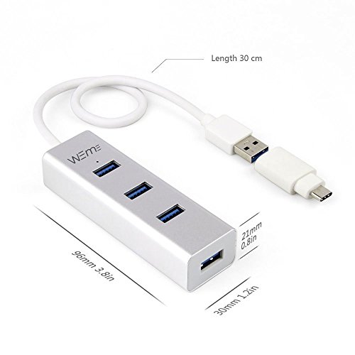 USB C Hub, WEme Portable 4 Port USB 3.0 Hub with Type C Adapter Converter, 2 in 1 USB Data Hub Compatible with Mac, iMac, MacBook Air, Surface Pro and Other Type C Devices, Unibody Aluminum - Thumbnail 5