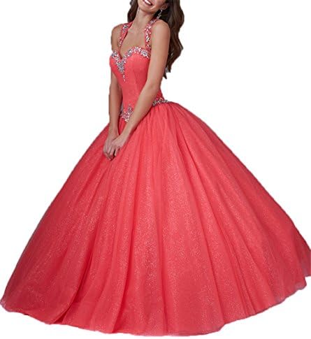 Beiji Women's Queen Anne Quinceanera Dress Corset Hollow Prom Ball Gowns 14 US Coral