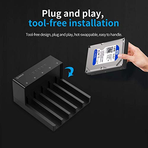 ORICO USB 3.0 to SATA External Hard Drive 5 Bay Docking Station with Duplicator Offline Clone Function for 2.5 or 3.5in HDD, SSD Support 5X 10 TB