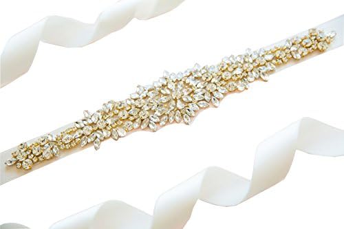 Gold Beaded Crystals Bridal Belts and Sashes for Wedding Event Party Gowns (Ivory)