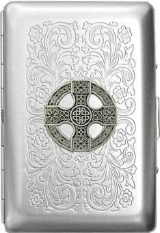 'Celtic Cross Shield' Ultra Slim King Business Card Case - Florentine Satin Finish