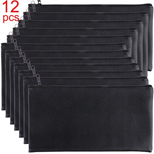 Tongnian 12 Pieces Bank Bag Money Pouch Security Bank Deposit Bag with Zipper for Cash Money, Check Wallet, Cosmetics, Tools 11x6 inch (Black +Blue) (Black) - Thumbnail 7