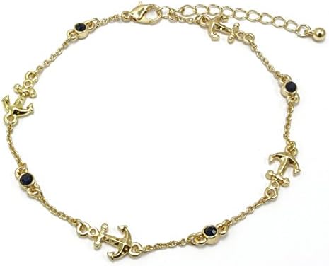 Sealife Summer Theme Bead Link Anklet Anchor Clear Stone