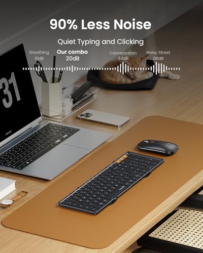 ProtoArc Foldable Keyboard and Mouse Combo, Folding Bluetooth Keyboard Mouse for Travel, 2.4G+Dual Bluetooth, Full-Size Rechargeable Portable, QWERTY UK Layout - Black | 105-key keyboard, slim mouse, hard case and phone stand; 3-device Bluetooth & 2.4G switching, for travel office use