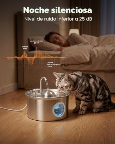 Stainless Steel Cat Fountain: Automatic Cat Drinker – 2.6L Stainless Steel Cat Fountain – Cat Water Dispenser – Pet Water Dispenser – Four Layer Filtration – Hemispherical