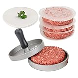 OVOS Aluminum Non-Stick Hamburger Press With 50 Free Patty Papers And Wood Handle