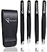 Ruvanti Tweezers 4 Pieces Set for Men/Women - Best for Plucking Eyebrow Facial & Ingrown Hairs, Slant Tip Pointed Straight & Precise - Black
