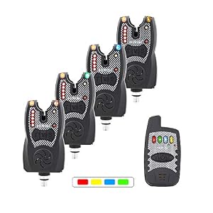 Hirisi Tackle Ensemble De Pêche à La Carpe Système D’alarme Sans Fil Avec Récepteur Et 1 + 4 bandes Lumineuses Led