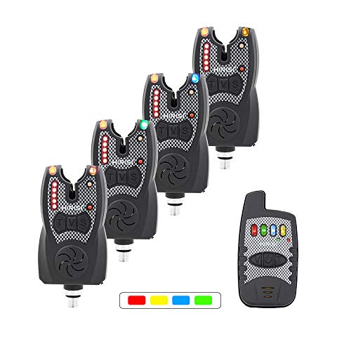 Hirisi Tackle Ensemble De Pêche à La Carpe Système D’alarme Sans Fil Avec Récepteur Et 1 + 4 bandes Lumineuses Led