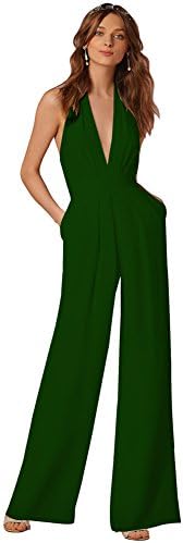 Sexy Jumpsuits Formal Sleeveless V-Neck Halter Wide Leg Long Pants