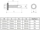 Keple 4.8x70mm Roofing Screws Hex Self-Drilling Rubber Washer Zinc Plated 50pcs view 7