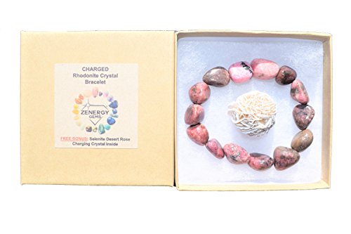 CHARGED Rhodonite Crystal Bracelet Tumble Polished Stretchy (Empowering Grace & Raising Kundalini) HEALING ENERGY REIKI by ZENERGY GEMS