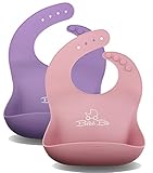 Premium Silicone Baby Bibs - Soft, Waterproof. Always Keeps Its Shape - Pastel PINK & LILAC | Stain Resistant - Wipe Clean, Fast Drying | FREE Door Slam Guard