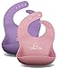 Waterproof Silicone Baby Bibs - Easily Wipes Clean! Soft & Comfortable For Your Toddler - Set Of 2 Colors PINK & LILAC | FREE Door Slam Guard
