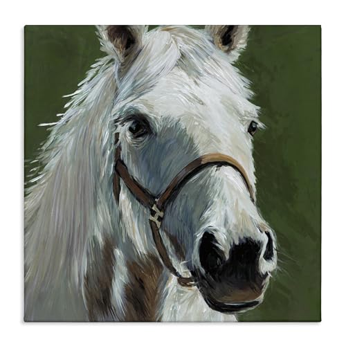 Stupell Industries White Horse on Green Canvas Wall Art design by Wani Pasion,…