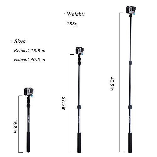 UOKOO Selfie Stick Smapole S1 All-Aluminum Alloy Monopod Handheld Telescopic Pole for GoPro Hero 6/5/4/3+/2/1/Session/GoPro Hero 2018/Action Cameras/HD Cameras/Cellphone