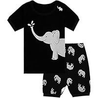 WWEXU Boys Pyjamas Kids Pajamas 100% Cotton Children PJS Pajamas for Boy Elephant Loungewear (1Black, 2T)