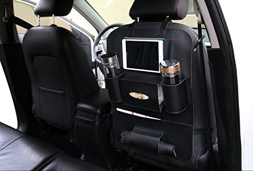 Black Car Backseat Organizer Pu Leather Car Seat Back Organizer, Backseat Car Organizer for Kids, Kick Mat Seat Back