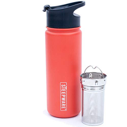 The Tea Spot Mountain Tea Tumbler - Travel Bottle with Tea Infuser for Loose Leaf Tea or Iced Coffee - 16oz, Sunset Red…