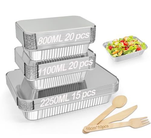 Notwoe® Disposable Aluminum Pans with Lids, 12x8 and 8x6 Square 8x5 Square Combo Set, Disposable Baking and Cake Pan. (55 Pack W-Lids)